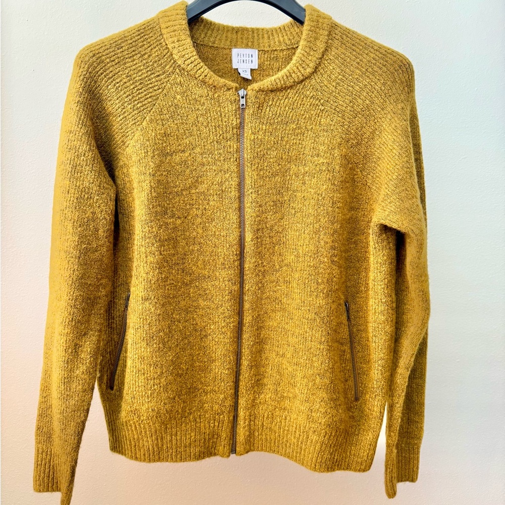Peyton Jensen Marled Mustard Zip Front Cardigan Sweater XS
